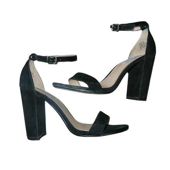Steve Madden CARRSON BLACK SUEDE Open Toe Heels  10 - Picture 2 of 9